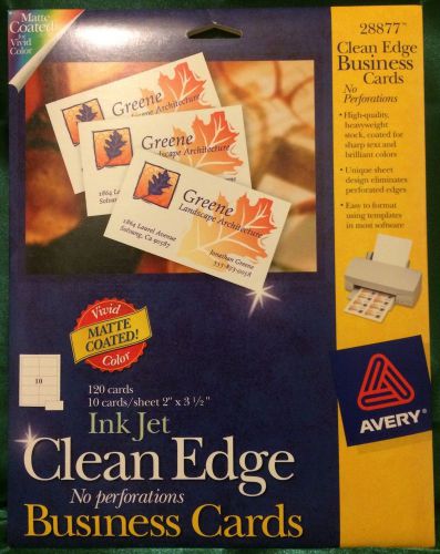 New in package Avery Clean Edge Ink Jet Business Cards 120 cards; Matte Coated