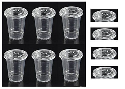 100 Sets 16 oz Plastic CLEAR Cups with Flat Lids for Iced Coffee Bubble Boba
