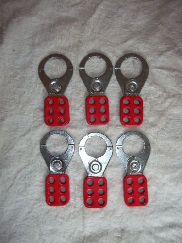 Box of 6 master lock safety steel lockout hasps 1 inch jaw works with 6-3/8 lock for sale