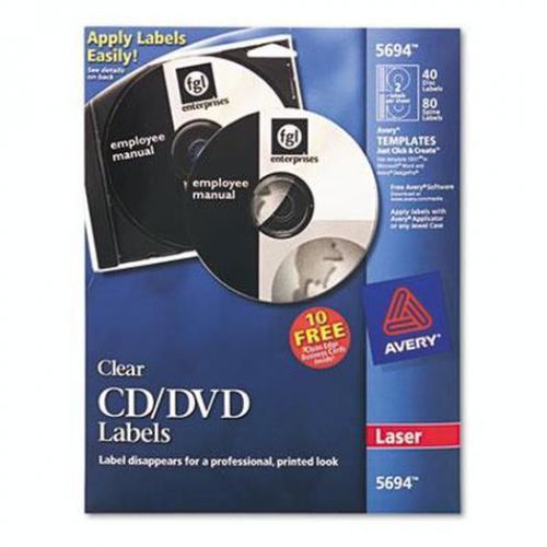 Laser CD/DVD Labels, Glossy Clear, 40/Pack 5694