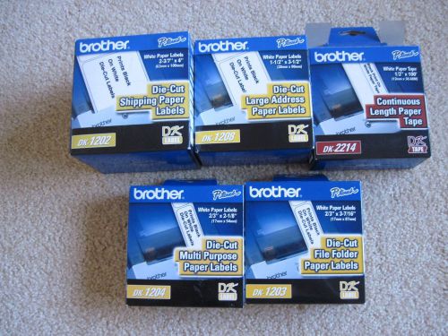 Lot of 5 pc Brother DK-1202 1204 1208 2214 White Shipping / Address Labels Tape