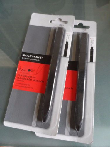 2 Moleskine  Click Roller Pen, ball point, Black Ink, Fine 0.5MM