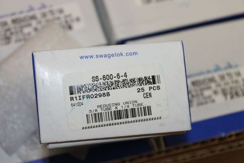 25 new swagelok reducing tube union, 3/8 x 1/4  (ss-600-6-4) for sale