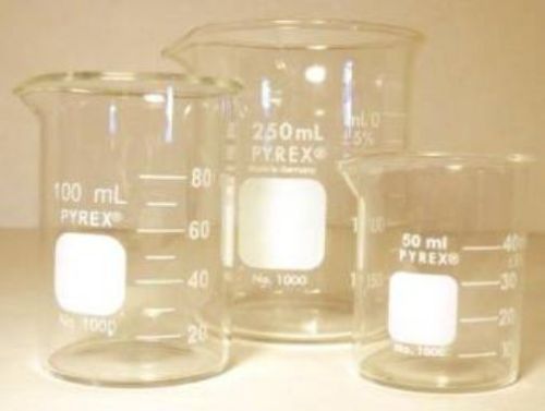 Corning pyrex 3 piece glass graduated low form griffin beaker set for sale