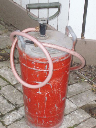 Vintage 4 gallon galvanized steel hand pump fire extinguisher with hose