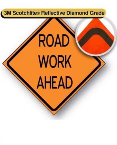 3M Scotchlite Reflective Road Work Ahead Fluorescent Vinyl 48&#034;x48&#034; Roll Up Sign