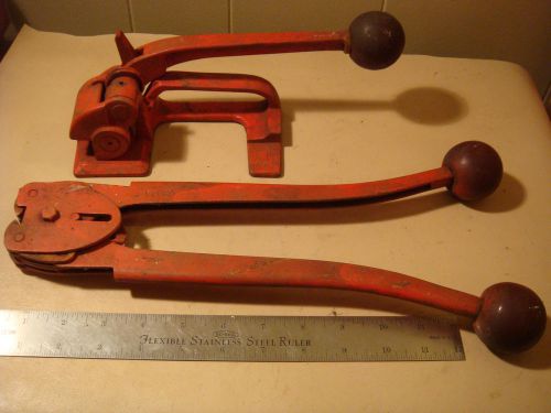 Vintage steel band strapping tensioner tool and crimper Signode? set