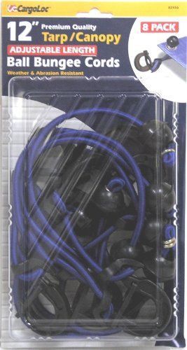 CargoLoc 82456 12 Inch Adjustable Tarp Cords with Plastic Ball Hooks 8 Piece