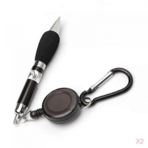 2x Black Retractable Badge Reel Golf Scoring Pen Belt Clip +Carabiner Snap Hook