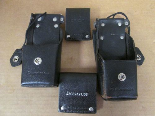 (2 ea) motorola  ntn7242a  heavy duty leather 2-way radio holster w/belt clip for sale