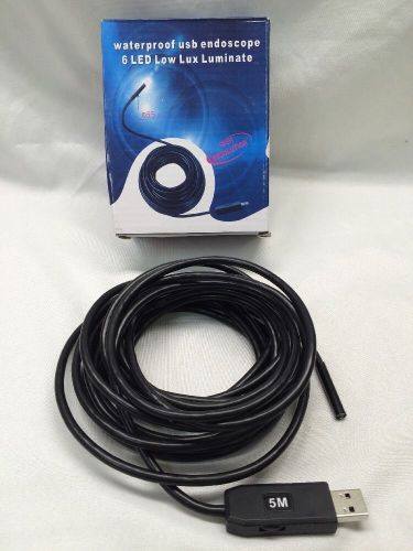 Waterproof USB Endoscope 6 LED Low Lux Luminate 5 m new open box E067 N