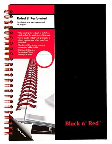 Black n&#039; Red Twin Business Notebook, Hardcover, Wired, 8-1/4 x 5-7/8 Inches, 70
