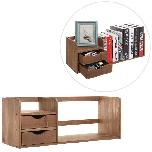 MyGift Decorative Brown Wood Office Desk Drawer Organizer / Desktop Book Rack...