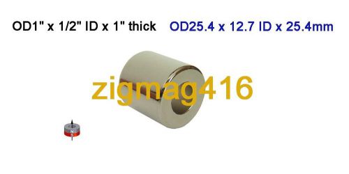 2 pcs of  N52, OD1&#034; x 1/2&#034;id x 1&#034;Neodymium Ring Magnets