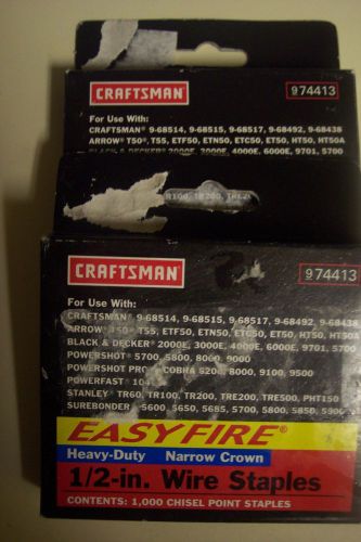 CRAFTSMAN 1/2&#034; Easyfire Wire Staples Heavy Duty Narrow Crown 1000 74413