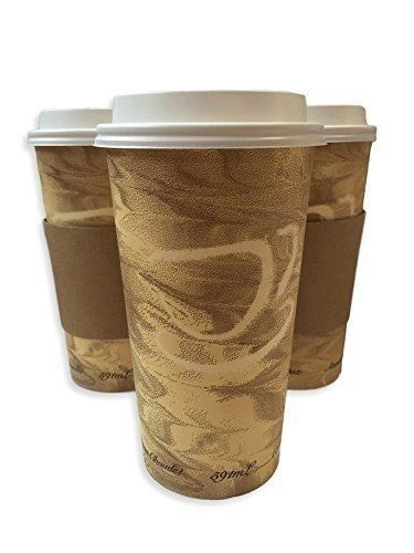 20oz Hot Paper Cups with Lids and Sleeves 50 Pack