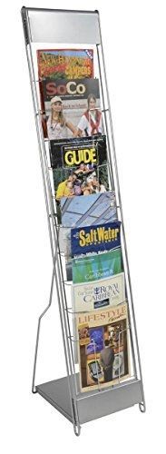 Displays2go Portable Literature Stand with 10 Pockets, Steel Silver (NCYBRCHSLV)