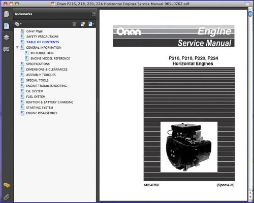 Onan P216 P218 P220 P224 ENGINE TROUBLESHOOTING SERVICE MANUAL SEARCHABLE CD