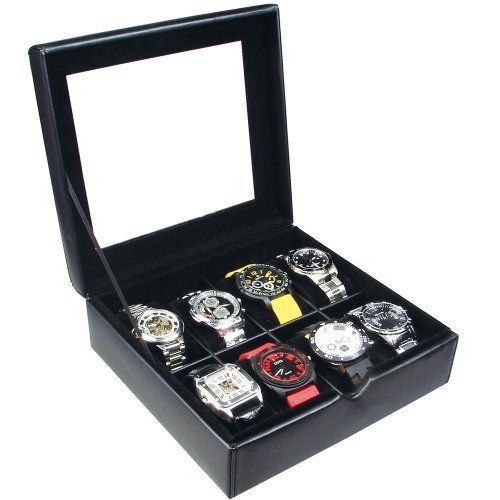Ikee Design Deluxe Black Faux Leather Watch Case8 Watches