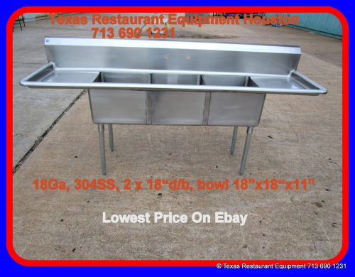 New  STAINLESS STEEL 3 Compartment Sink, 18Ga, 2 x 18&#034; D/B,  NSF, Houston, Texas