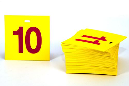 Polyethylene &#034;To-Go Order&#034; Table Numbers 10-50, Yellow w/ Red, Free shipping