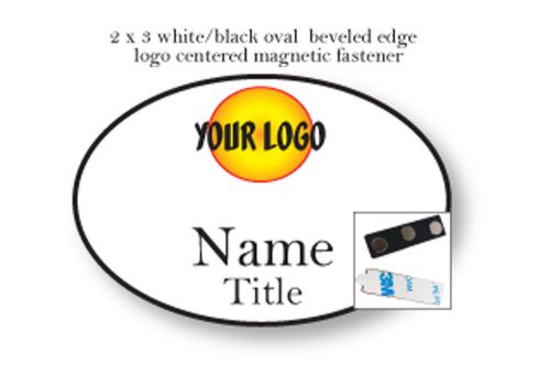 100 OVAL NAME BADGES FULL COLOR 2 LINES OF IMPRINT STRONG MAGNETIC FASTENER