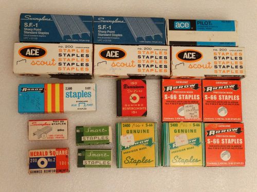 Lot of 17 Boxes Vintage Staples and Gummed Reinforcements - Dennison, Arrow, Ace
