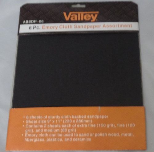 6 PCS Assorted Emery Cloth Backed Sandpaper Wood Metal Fiberglass Plastic Cerami