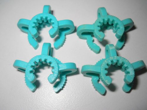 Lot of (4) Keck No. 10 Green/Teal Polyacetal Clamp Clips, 10/18 Joint