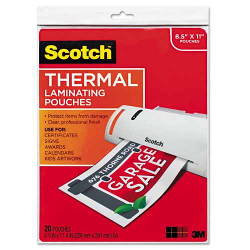 &#034;Scotch Letter Size Thermal Laminating Pouches, 3 Mil, 11 1/2 X 9, 20/pack&#034;