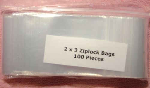 100 2&#034; x 3&#034; CLEAR POLY PLASTIC ZIP TOP ZIPLOCK BAGS