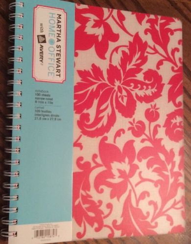 Martha Stewart Damask Red White Notebook-100 Sheets Narrow-Ruled 8 1/2&#034; X 11&#034;