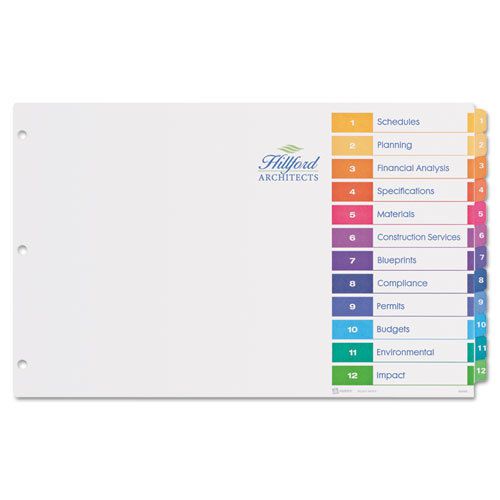 Ready Index Table/Contents Dividers, 12-Tab, 1-12, 11 x 17, Assorted