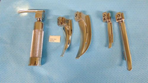 Lot Of 6 Laryngoscope Blades With Sun-Med Handle Mil 1 &amp; 2 Mac 2 &amp; 3, S2060