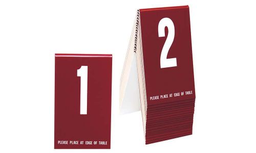 Plastic Table Numbers 1-20,Tent Style, Burgundy w/ White Number, Free Shipping,