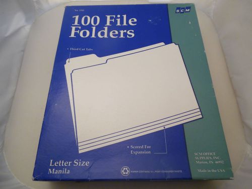 SMC 100 File Folders Letter Size Minila Third Cut Tabs Scored For Expansion