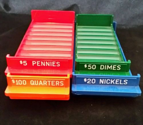 Major metalfab color-keyed plastic storage coin roll trays lot of 4 chicago usa for sale