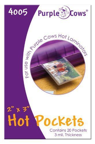 (4005) Purple Cows Hot Pockets Hot Laminating Pouches 2x3 Inches 20 Piece Pack