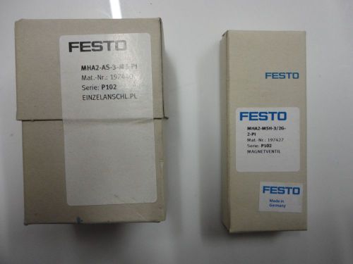 Festo MHA2-M5H-3/2G and MHA2-AS-3-M5-PI Pneumatic Air Solenoid Assembly NOS