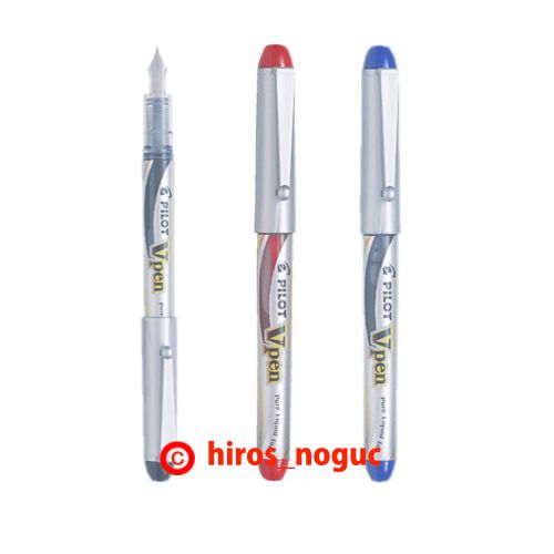 Pilot V Pen Vpen Disposable Fountain Pens, Black Red Blue Ink, Fine Point 3 Set