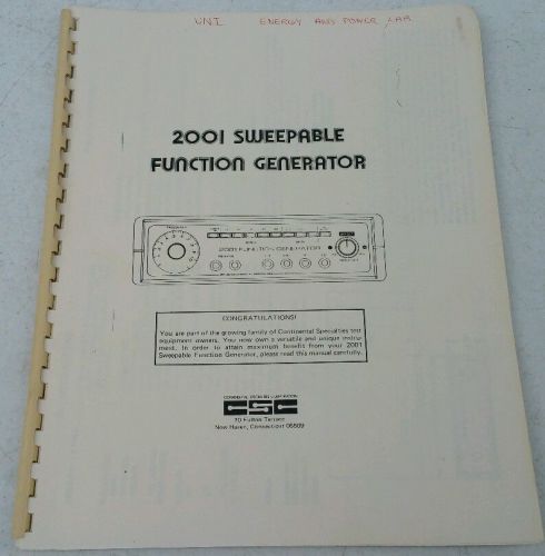 Continental Specialties 2001 Sweepable Function Generator manual w/Schematic