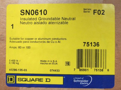 NEW SQUARE D SN0610 60 - 100 A. INSULATED GROUNDABLE NEUTRAL BAR ASSEMBLY UM-43