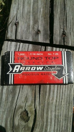 Vintage arrow staples no. t-25 round top 7/16&#034; usa box of 1000 (minus some) for sale