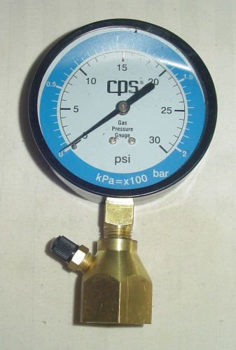 New~cps pressure gauge, 3.5&#034; gas, 0-30psi, 3/4&#034; fpt bell w/access valve for sale