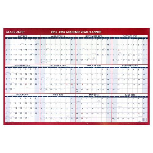 AT-A-GLANCE Erasable Wall Calendar 2016, 12 Months, Reversible Academic / Regula
