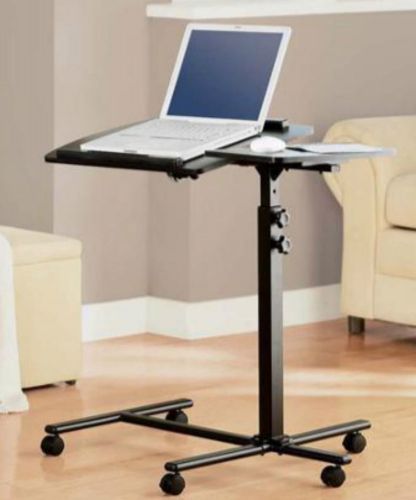 Black Rolling Laptop Cart Table Stand Portable Computer Desk Mobile Adjustable
