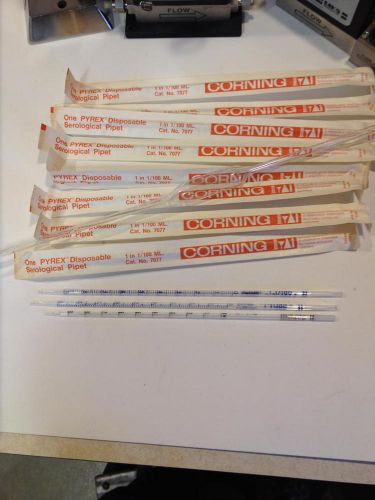 11 Pyrex Disposable Serological Pipets 1 in 1/100ml &amp; 1 25cc Vintage Glass Pipet
