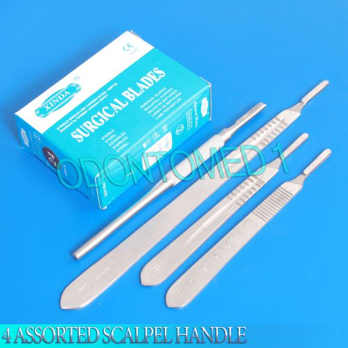 4 ASSORTED SCALPEL HANDLE #4 + 100 SURGICAL STERILE BLADES #20, #21,#22,#23,#24