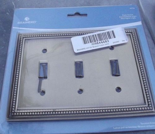 New brainerd 64736 beaded triple switch wall plate  tumbled antique brass for sale