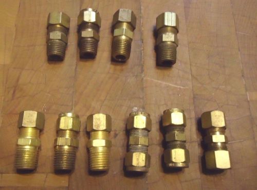 lot of 10 -5/16&#034; and 3/8&#034; brass compression fittings